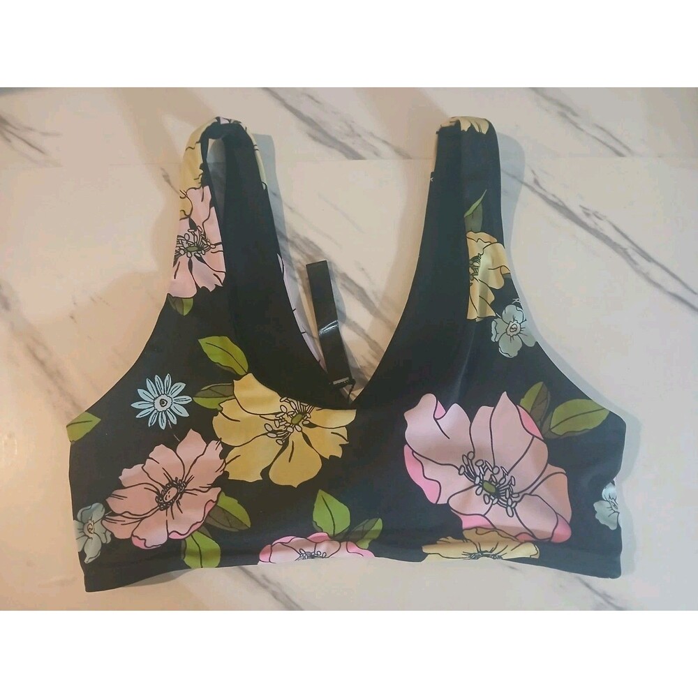 Victoria's Secret Pink Swim Wrap Top Size Medium  Black/Pink Floral - Picture 2 of 3